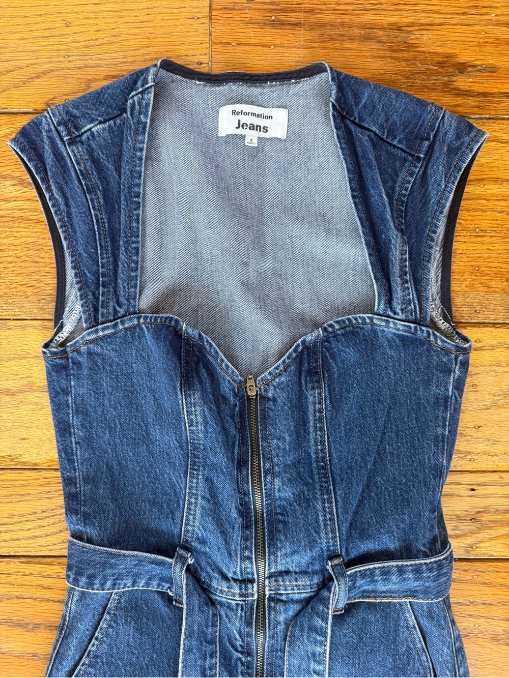 Reformation Calypso Wide Leg Denim Jumpsuit Moonstone - Size 2 - Picture 7 of 13